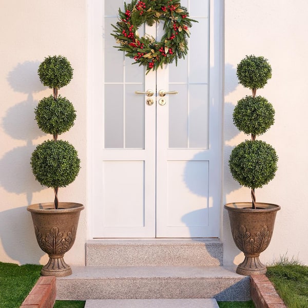 DR.Planzen 4 ft. Artificial Triple Ball Topiary Trees Large Faux