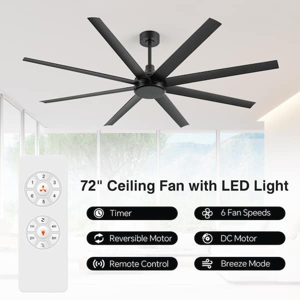 Flashwind 72 in. Black Indoor Downrod Mount Standard Ceiling Fan