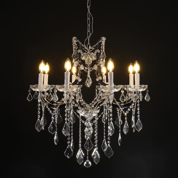 YUYI Candle Chandelier 29 in. 8-Lights Black Luxury Crystal Chandelier for Dinning Room, Living Room, Foyer,Bedroom,Staircase