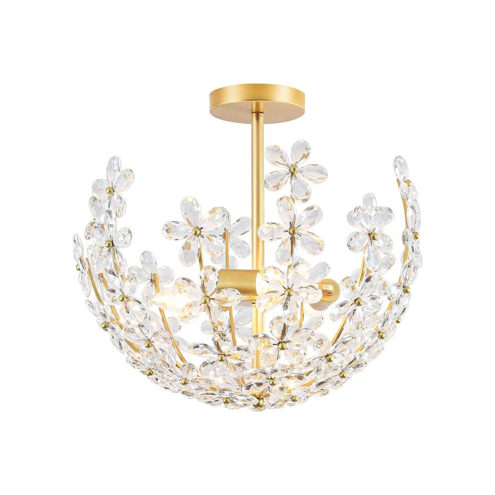 Modern 3-Light Gold Semi-Flush Mount Ceiling Light with Clear Crystal Flower Shades for Foyer price history on PriceWatchPro