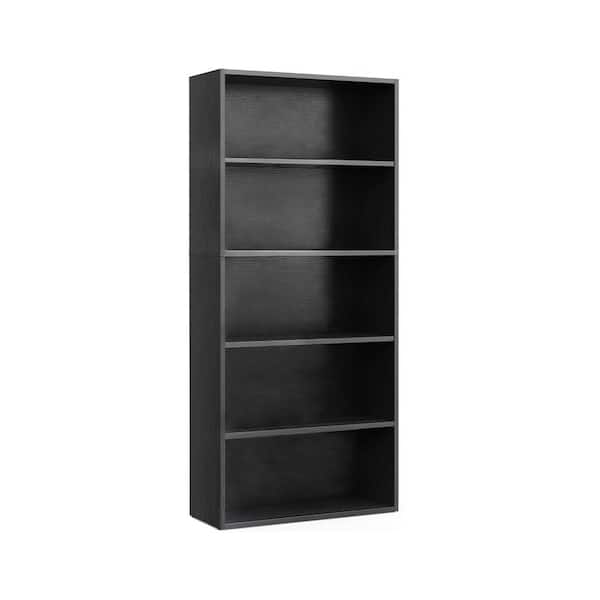 5-Shelf Black Freestanding MDF Open Bookcase, Pantry Display Storage Shelves for Kitchen, Living Room, Office, Bedroom
