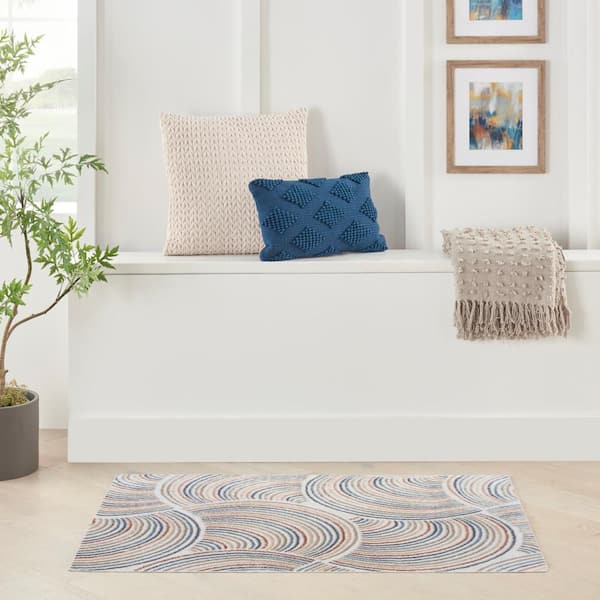 Astra Machine Washable Ivory Multicolor 3 ft. x 5 ft. All-over design Contemporary Area Rug