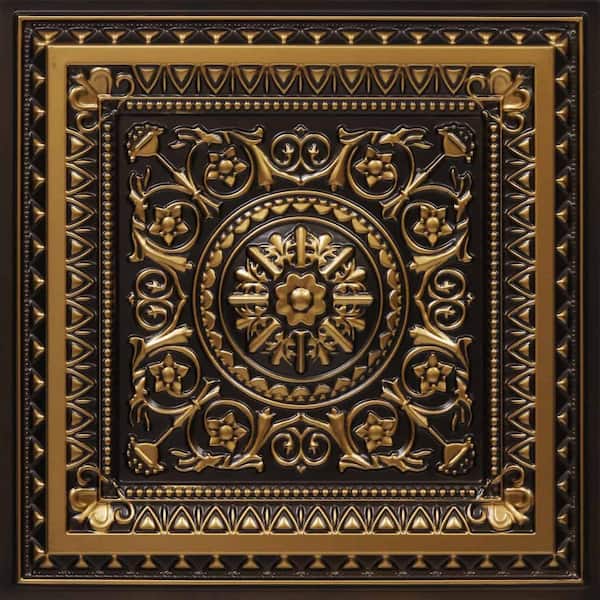 La Scala Antique Gold 2 ft. x 2 ft. PVC Glue-up or Lay-in Faux Tin Ceiling Tile (40 sq. ft./case)