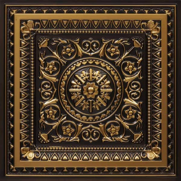 FROM PLAIN TO BEAUTIFUL IN HOURS La Scala Antique Gold 2 ft. x 2 ft. PVC Glue-up or Lay-in Faux Tin Ceiling Tile (100 sq. ft./case)