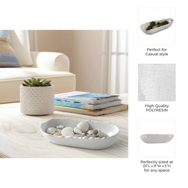 Liv & Skye White Oval Resin 23 in. Decorative Raw Edge Marbled