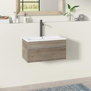 Trough 30 in. W x 16 in. D x 15 in. H Single Sink Wall Bathroom Vanity in Organic with Cultured Marble Top in White