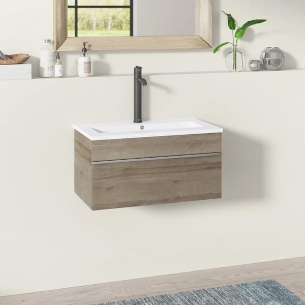 Trough 30 in. W x 16 in. D x 15 in. H Single Sink Wall Bathroom Vanity in Organic with Cultured Marble Top in White