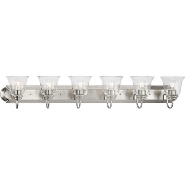 Progress Lighting Clear Glass 48 in. 6-Light Brushed Nickel Transitional Vanity Light with Clear Glass for Bathroom