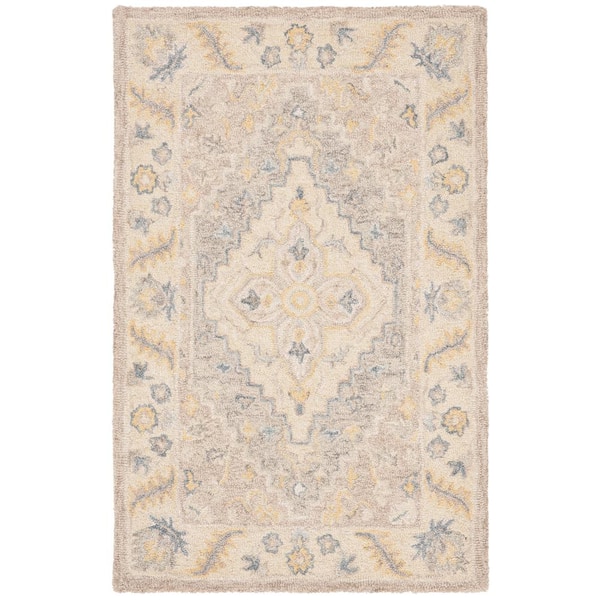SAFAVIEH Micro-Loop Beige/Gray Doormat 3 ft. x 4 ft. Border Area Rug