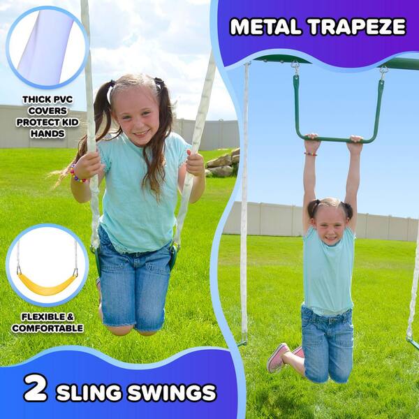 SPORTSPOWER Live Oak Metal Swing Set with Trapeze, Glider