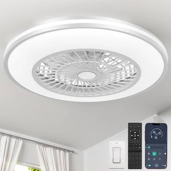 ARISKEEN 22 in. Indoor White Cage Ceiling Fan with Lights and Remote Control, APP Smart Control Low Profile Ceiling Fan