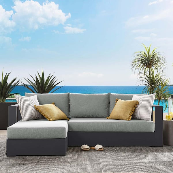 MODWAY Tahoe Outdoor Patio Powder-Coated Aluminum 2-Piece Left-Facing Chaise Sectional Sofa Set in Gray Gray
