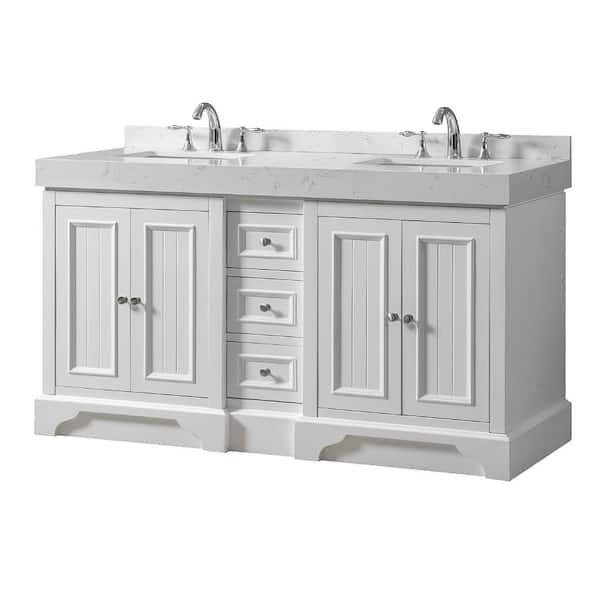 Direct vanity sink Kingswood Exclusive 60 in. W x 23 in. D x 36 in. H Bath Vanity in White with White Culture Marble Top