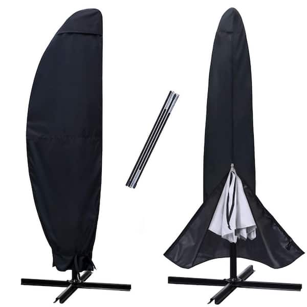 Black Patio Umbrella Cover Outdoor Waterproof Cantilever Parasol Banana Umbrella Cover Fits 8 ft. to 11 ft.
