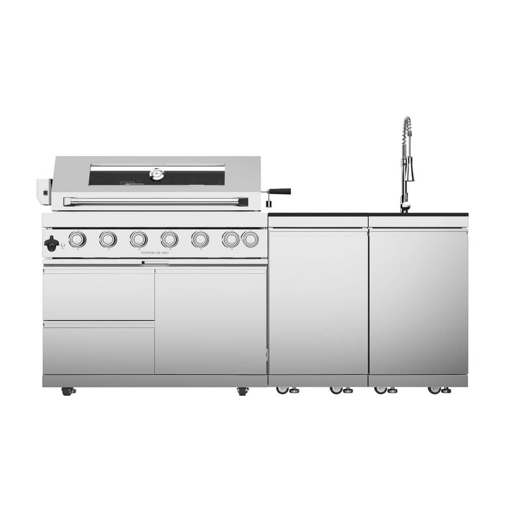 Mondawe 82 in. W 6-Burner Propane Gas Grill Island in Stainless