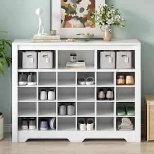 45.2 in. Versatile Sideboard Shoe Cubby Console Cabinet for 24 Shoes with Curved Base for Hallway, White