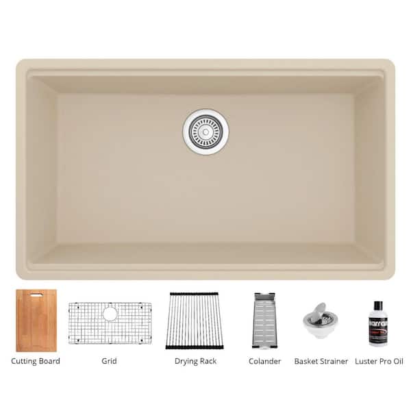 Karran Bisque Quartz 32.5 in. Single Bowl Undermount Workstation Kitchen Sink