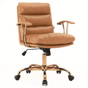 Regina Modern Adjustable Height Executive Saddle Brown Leather Office Chair with Armrests, Tilt and 360° Swivel