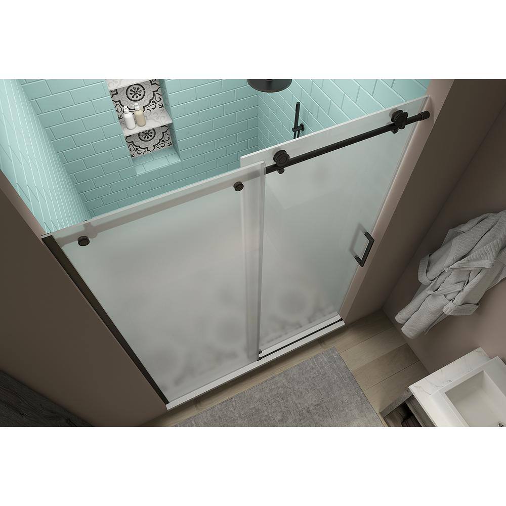 Coraline XL Oil Rubbed Bronze Frameless Sliding Shower Door with Frosted Glass