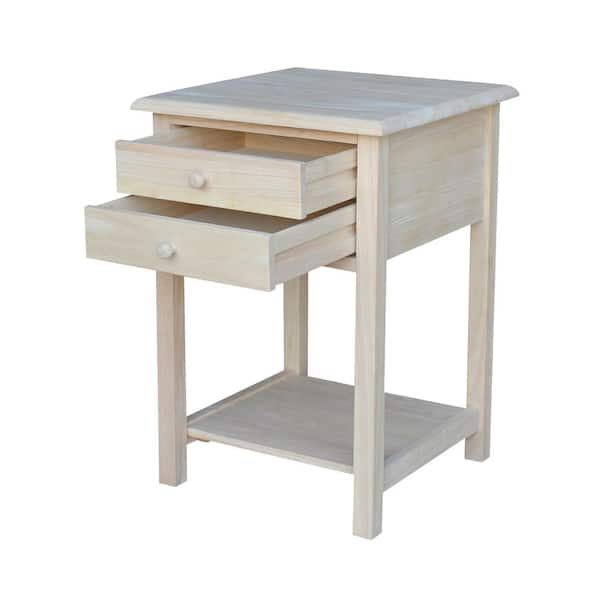Details about   Lamp Table w 2 Drawer Fixed Shelf Sturdy Solid Parawood Home Decor Unfinished
