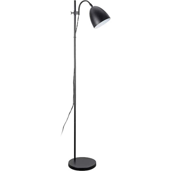 Aspen Creative Corporation 58.25 in. Matte Black Modern 1-Light Non-Dimmable Standard Floor Lamp for Living Room with Metal Dome Shade