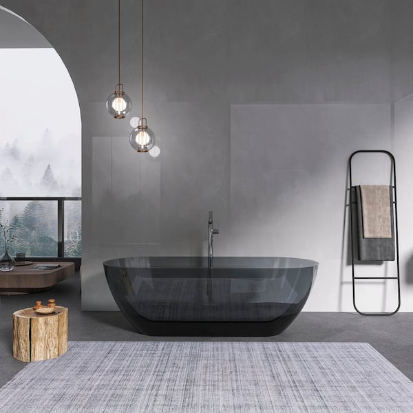 69 in. x 29.5 in. Resin Soaking Bathtub in Transparent Gray with Drain