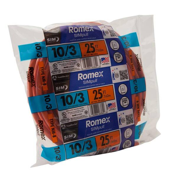25 ft 10/3 NM-B WG Romex Wire/Cable 