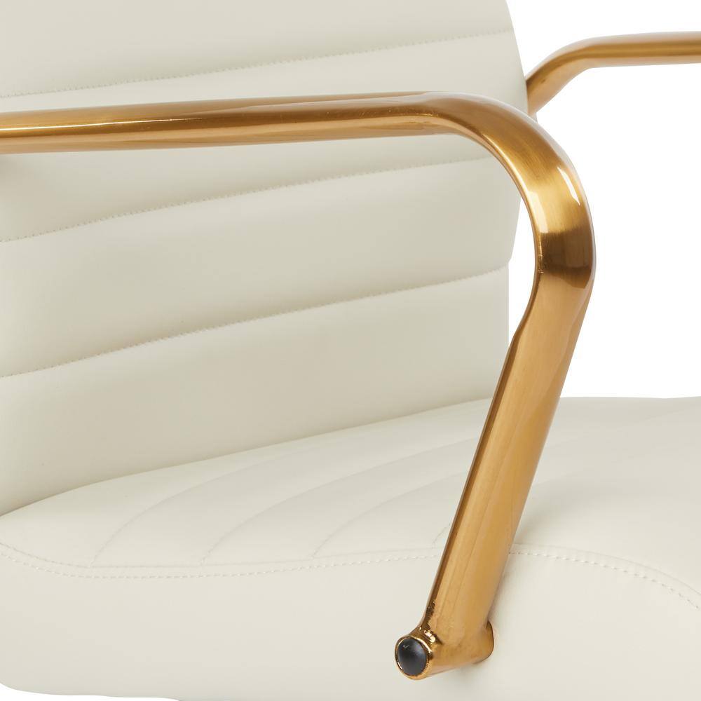 Baldwin Cream Faux Leather Swivel Task Chair with Gold Accents