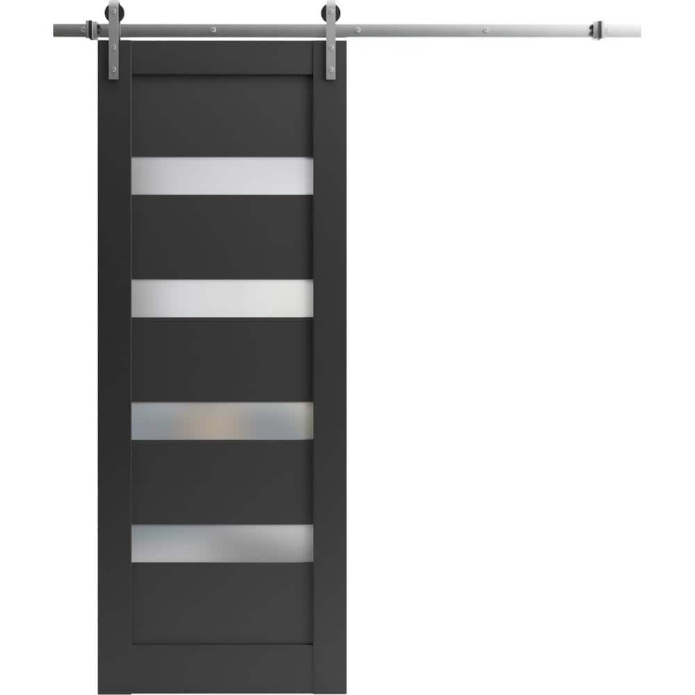 Assembly Required 36 in. x 84 in. 1-Panel Frosted Glass Black Matte Wood Sliding Barn Door with Hardware Kit price history on PriceWatchPro