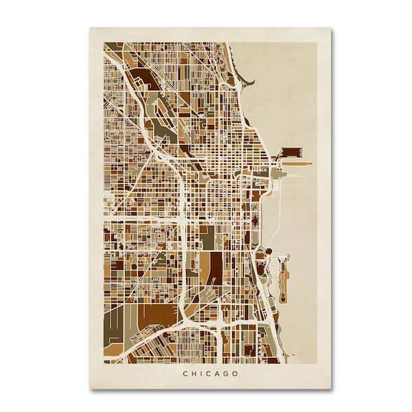 Trademark Fine Art 12 in. x 19 in. Chicago City Street Map by Michael Tompsett Hidden Frame