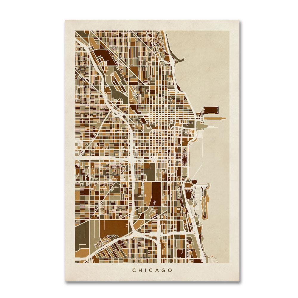 Chicago City Street Map Brown and Tan Canvas Art