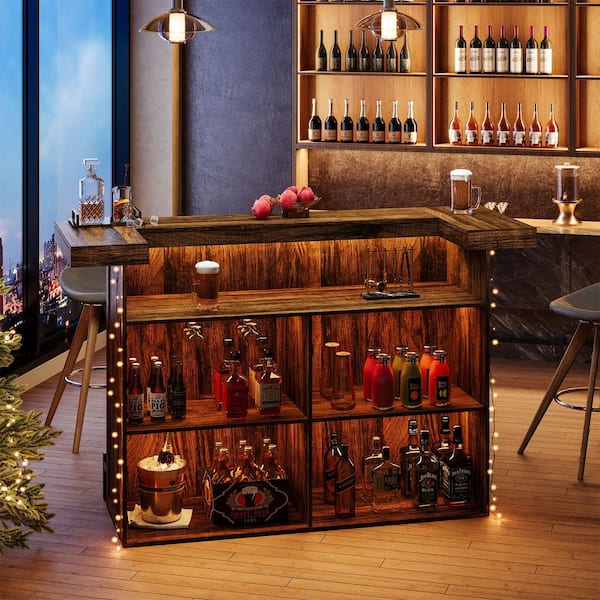 BYBLIGHT Kearsten Wooden Brown Bar Table, 4-Tier Bar