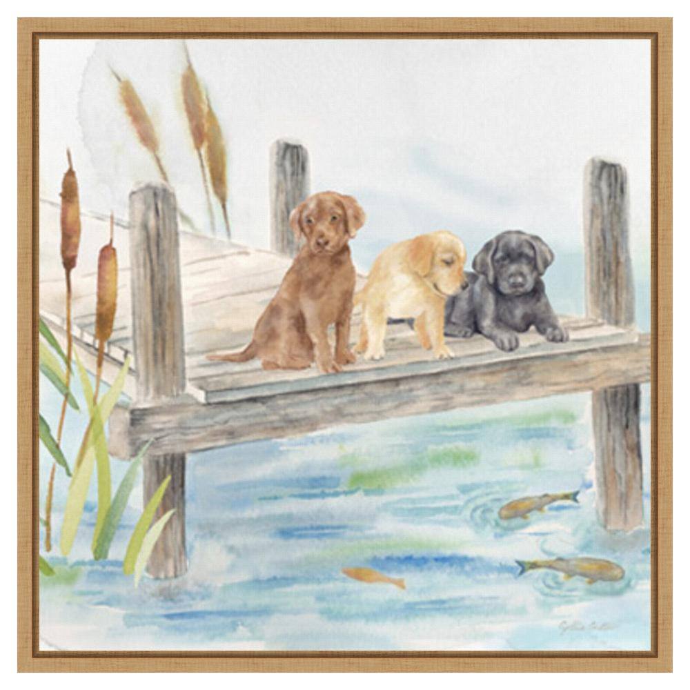 Woodland Dogs IV Framed Canvas Wall Art in Sylvie Maple