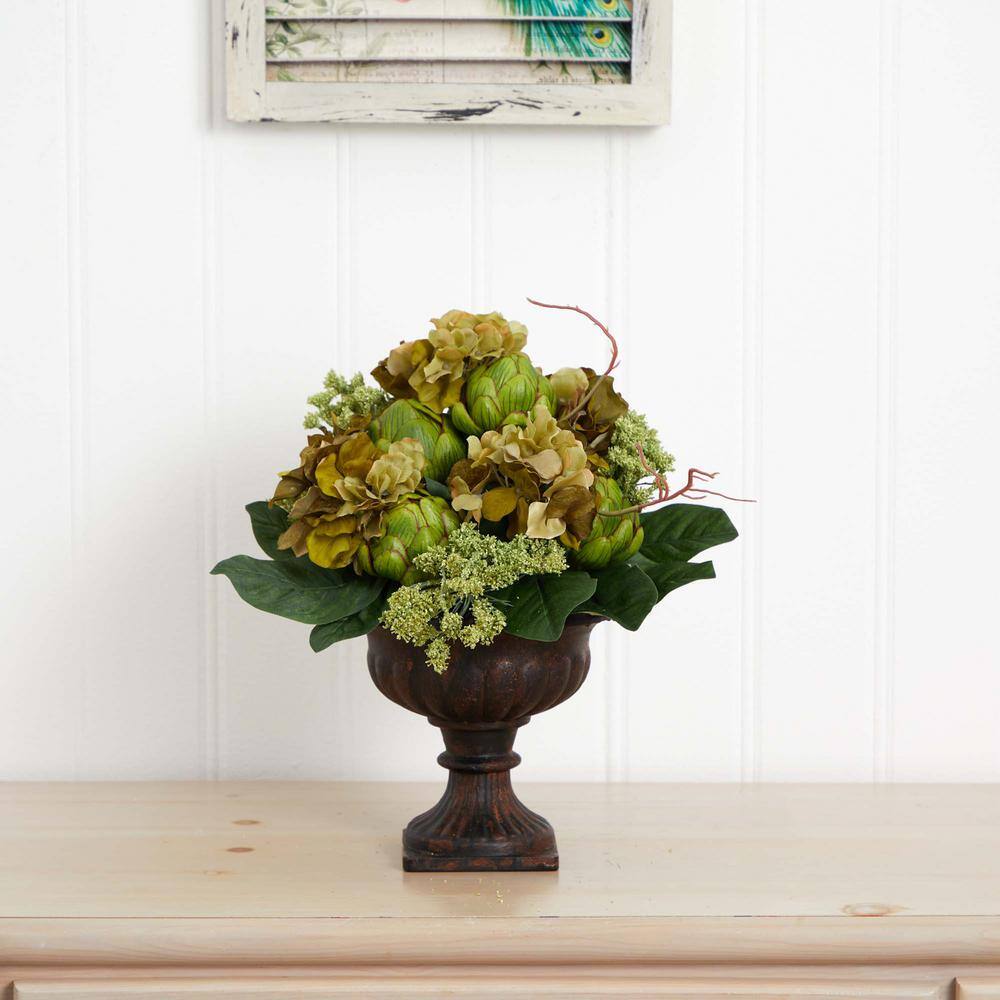 Rustic Green and Brown Silk Artichoke Centerpiece Arrangement