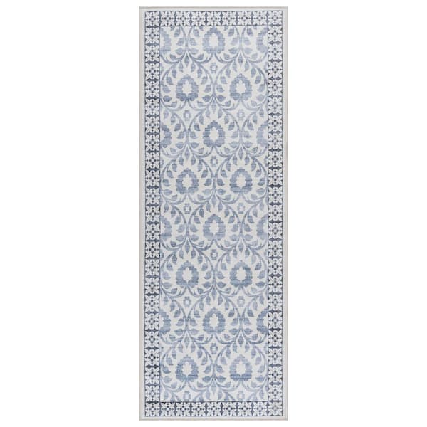 Gertmenian Crystal Print Esme Blue 2 ft. x 6 ft. Floral Digitally Printed Polyester Runner Rug