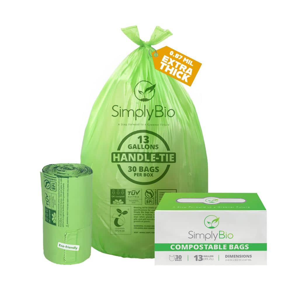 Simply Bio 13 Gal. Compostable Trash Bags with Handle, Eco-Friendly, Heavy-Duty (30-Count)