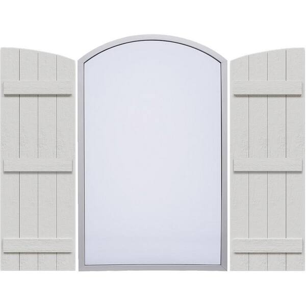 Ekena Millwork Timberthane 21.5 in. W x 71 in. H Joined Four Board Elliptical Arch Top Polyurethane Board and Batten Shutters