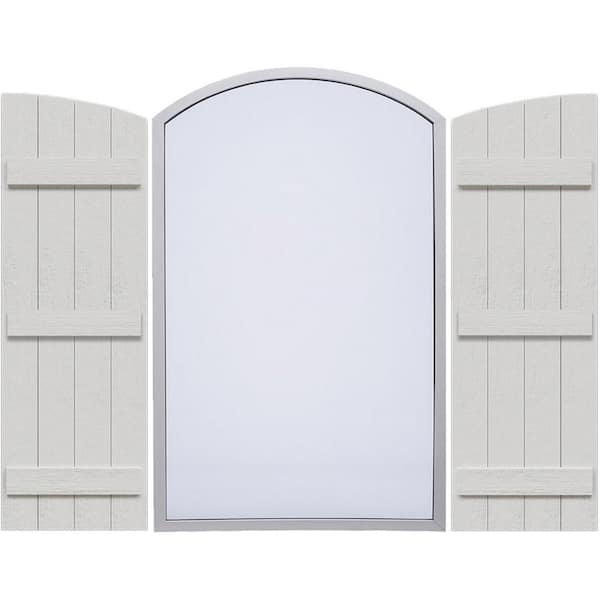 Ekena Millwork Timberthane 21.5 in. W x 80 in. H Joined Four Board Elliptical Arch Top Polyurethane Board and Batten Shutters