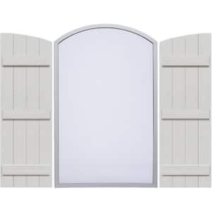 21-1/2 in. x 60 in. Polyurethane Rustic 4-Board Joined Board and Batten Shutters Faux Wood with Elliptical Arch Top Pair