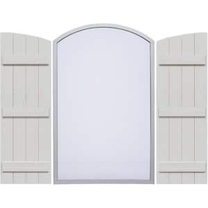 21-1/2 in.x 76 in. Polyurethane 4-Board Joined Board and Batten Shutters Faux Wood w/ Elliptical Arch Top Pair in Primed