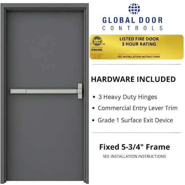 Flush Doors Series 36x84in. Left Handed Stainless Steel Finish, Metal 18G Door Kit; Fixed 5-3/4in 16G Frame and Hardware