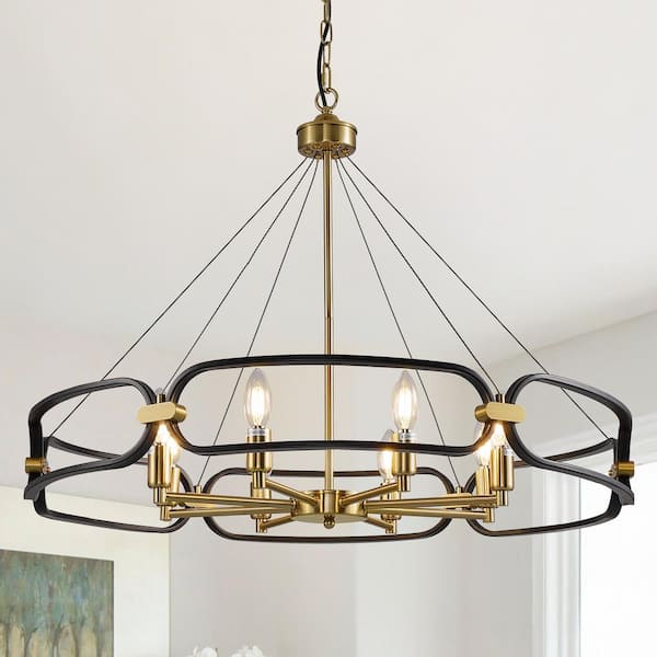 60 -Watt 8 Pendant Light Living Room Dimmable Candle Style Wagon Wheel Chandelier, No Bulbs Included