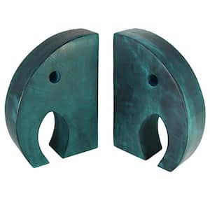 5.5" H Teal Elephant Book Ends, Carved Gorara Soapstone