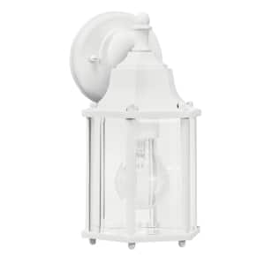 Chesapeake 10.25 in. 1-Light White Outdoor Hardwired Wall Lantern Sconce with No Bulbs Included (1-Pack)