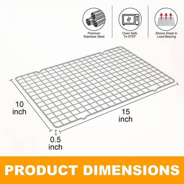 10 in. x 15 in. Stainless Steel Cooling Racks with Dishwasher Safe for Cooking, Baking, Grilling and Roasting (2-Pack)