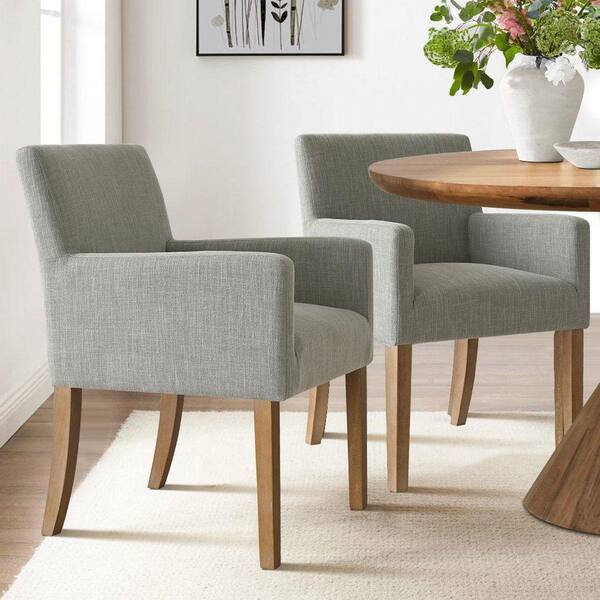 Grey Linen Upholstered Armchair(Set of 2)