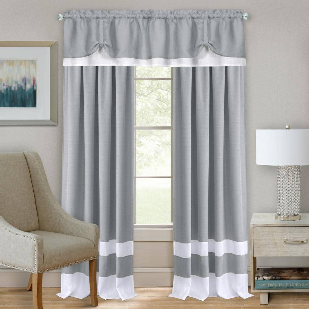 Grey and White Light Filtering Rod Pocket Drapes, 52x63