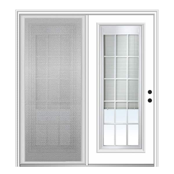 MMI Door 64 in. x 80 in. Full Lite Primed Steel Stationary Patio Glass Door Panel with Screen