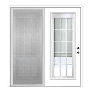 72 in. x 80 in. Full Lite Primed Fiberglass Smooth Stationary Patio Glass Door Panel with Screen
