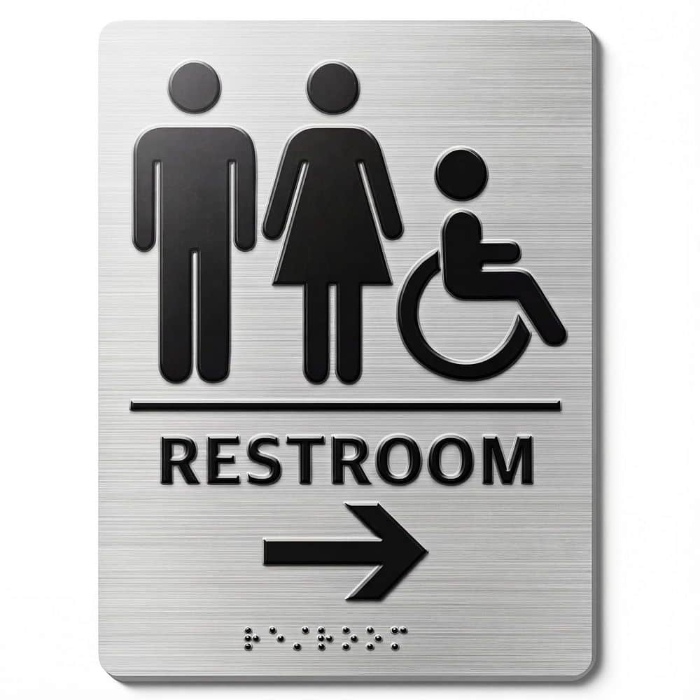 1-Pack Brushed Silver Aluminum Composite ADA Restroom Directional Sign Right Arrow Braille Unisex Wheelchair price history on PriceWatchPro